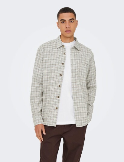 ONLY & SONS Onsgudmund Loose Ls Checked Shirt Beige S ONLY & SONS Onsgudmund Loose Ls Checked Shirt Beige S