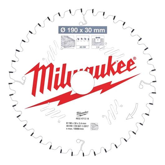 Milwaukee 190 mm Sagklinge med 40 tenner for Kapp og Gjæringsmaskiner