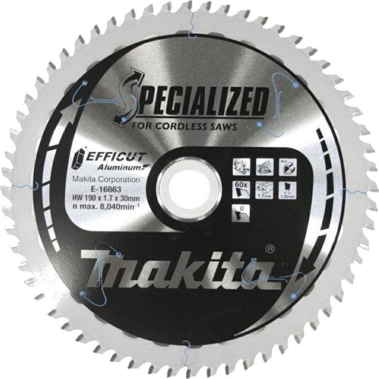 Makita E-16863 Sirkelsagblad for aluminium - 190x30mm, 60 tenner Makita E-16863 Sirkelsagblad for aluminium - 190x30mm, 60 tenner