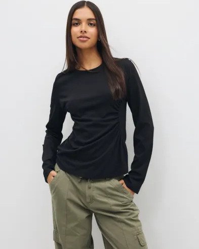 Vero Moda Svart Vmcami Ls Boatneck Rouching Top Jrs
