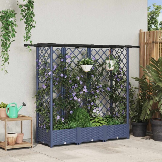 vidaXL Hevet Bed med Trellis og Tak Grå 164 x 40 x 121 cm PP