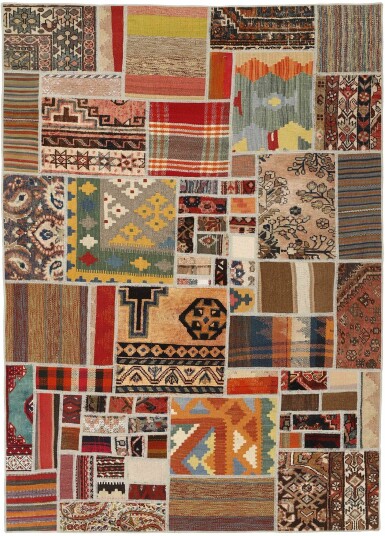 Håndknyttet. Opphav: Persia / Iran Kelim Patchwork Teppe 140x200