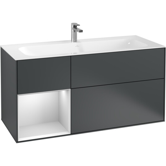 VILLEROY & BOCH FINION SERVANTSKAP 120 MIDNATTSBLÅ MATT LAKK EMOTION-LYS, VENSTRESTILT HVITMATT HYLLE