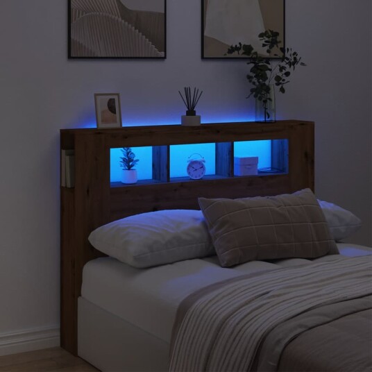  Sengegavl med LED artisan eik 140x18,5x103,5 cm konstruert tre 8721158446749