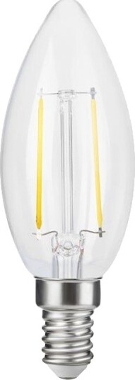 Spl E14 2,5W dimbar LED kronepære C35 filament klart glass 2700K Dimbar : Dimbar Kulør : Varm Spl E14 2,5W dimbar LED kronepære C35 filament klart glass 2700K Dimbar : Dimbar Kulør : Varm