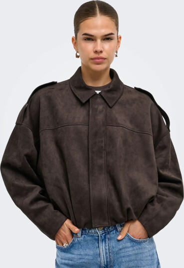 ONLY Onlmoon Stina Faux Suede Bomber Pnt Noos   Brown   XL