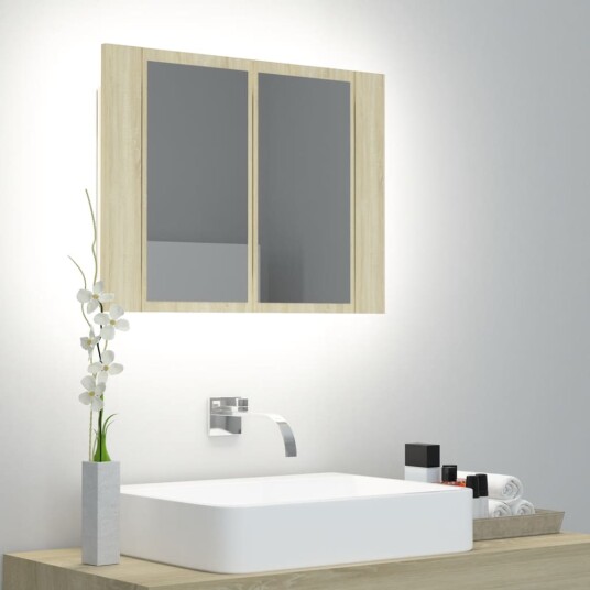 vidaXL LED-speilskap til baderom sonoma eik 60x12x45 cm
