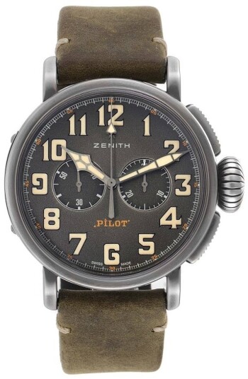 Zenith Herreklokke 11.2430.4069 21.C773 Pilot Grå/Lær Ø45 mm
