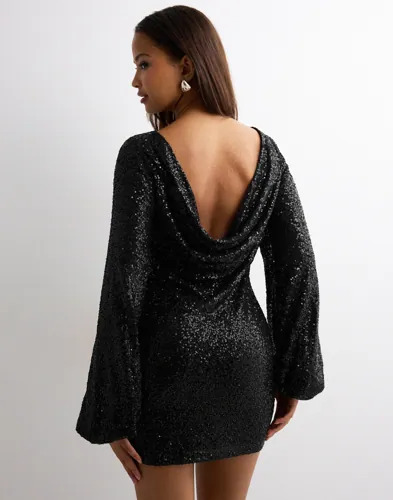 Nelly Svart Sparkling Cowlneck Dress