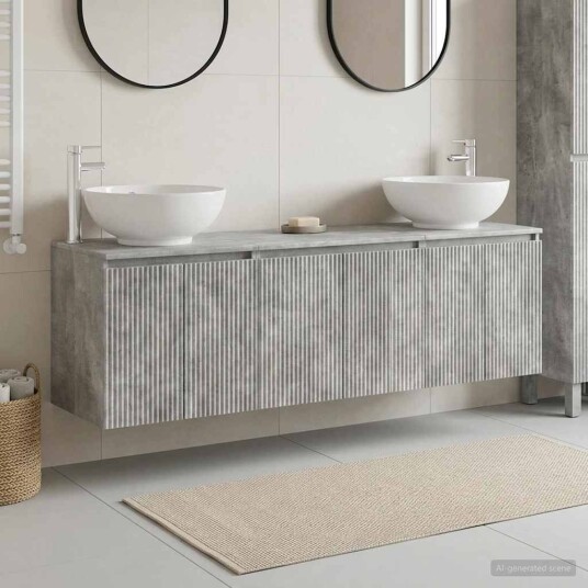 vidaXL Baderomsskapsett 3 stk. Betonggrå 49,5 x 44,5 x 65 cm