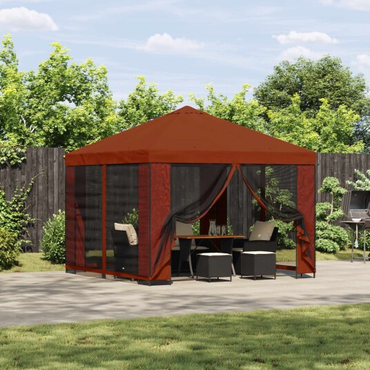 Hagepaviljong med sidevegger 3 x 3 m Terrakotta