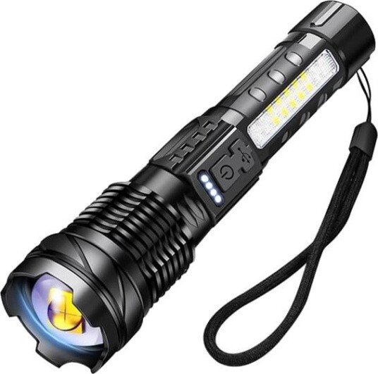 Superkraftig LED-lommelykt, 20 000 lm lysstyrke, USB-oppladbar.