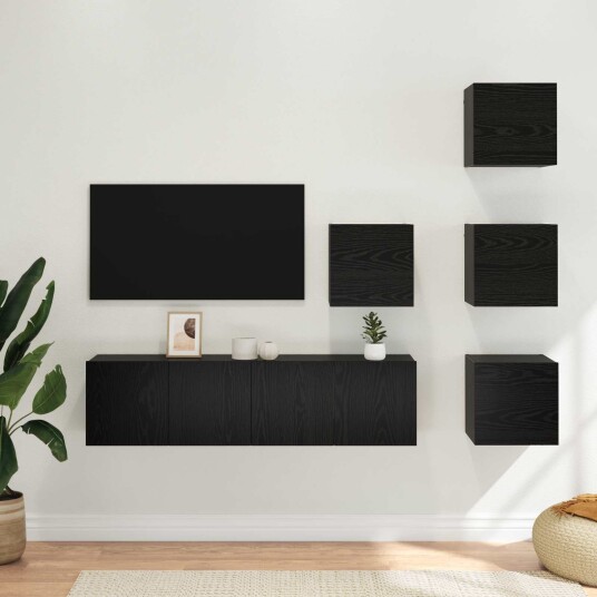  TV benksett 6 pcs 60 x 30 x 30 cm Svart eik Konstruert tre