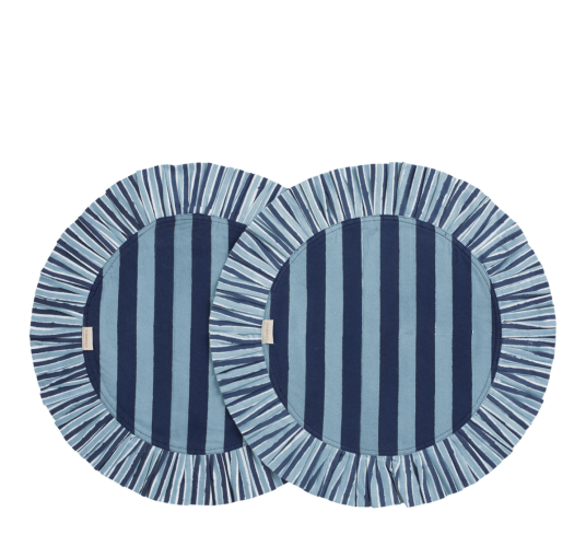 Jaipur spisebrikke striper rund med kant 2 pk blå 35cm
