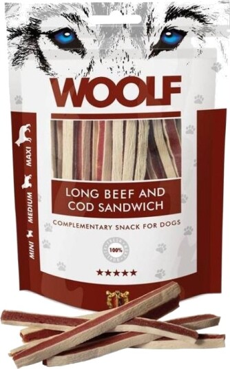 Woolf Long Beef Cod Sandwich Hundegodbit 100 G