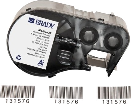 Brady M4 90 422 Sort Hvit Selvklebende Skriveretikett Polyester Trermisk Overføring Akryl Permanent