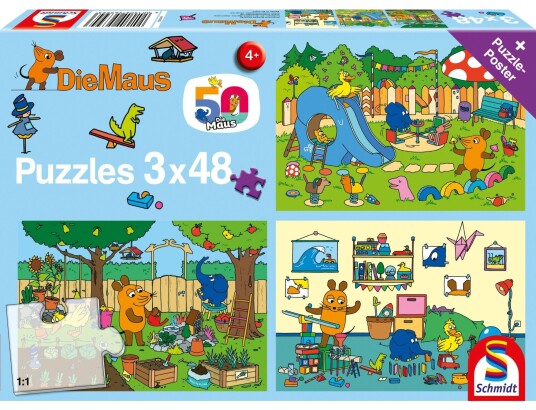 Schmidt Puzzles Die Maus Barnepuslespill 3x48 Brikker