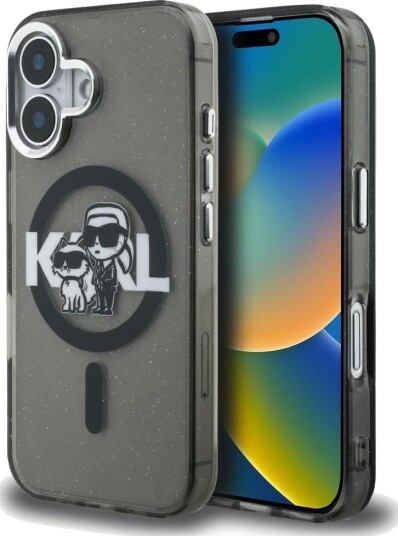 Karl Lagerfeld MagSafe Mobildeksel med Glitter og Choupette Skisse til iPhone 16 - Svart Karl Lagerfeld MagSafe Mobildeksel med Glitter og Choupette Skisse til iPhone 16 - Svart
