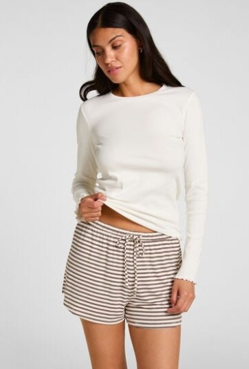 Hunkemöller Pyjamasshorts Stripete Jersey Hvit Hunkemöller Pyjamasshorts Stripete Jersey Hvit