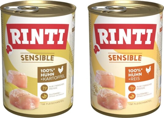 Rinti Sensible Våtfôr Blandet Pakke Kylling & Ris/Kylling & Potet 24x400g