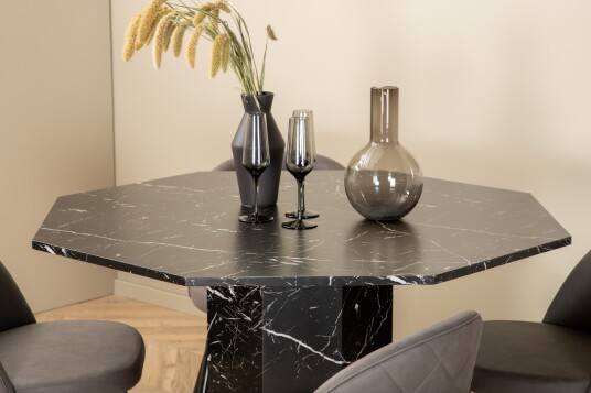 Venture Home Marbs Spisegruppe 110 cm Rund med 4 Velvet Stoler Sort