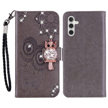 Samsung Galaxy A15 Ugle Rhinestone Lommebok-deksel grå