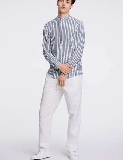 Lindbergh Wide Striped Cotton/Linen Shirt L/S Multi/patterned S