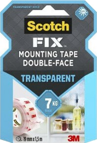 Scotch-Fix gjennomsiktig monteringstape 19mmx1,5m Scotch-Fix gjennomsiktig monteringstape 19mmx1,5m