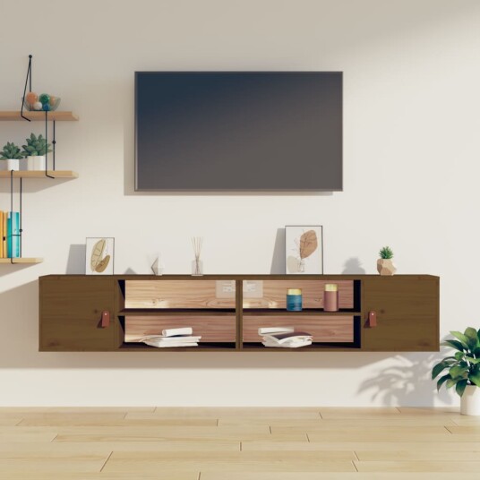 vidaXL Veggskap 2 stk honningbrun 80x30x30 cm heltre furu vidaXL Veggskap 2 stk honningbrun 80x30x30 cm heltre furu