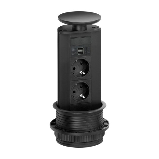 Evoline Port 2x Stikkontakt 2x USB Svart