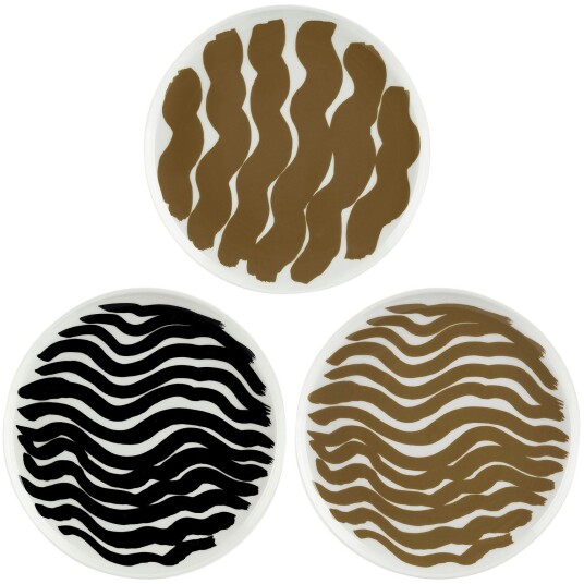 Marimekko Oiva/Hyräily Plates 20 cm 3 pack Dark Sand/White