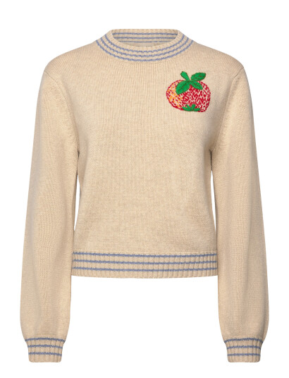 Stella Nova Wool Sweater With Embroidered Apple Beige XS Stella Nova Wool Sweater With Embroidered Apple Beige XS