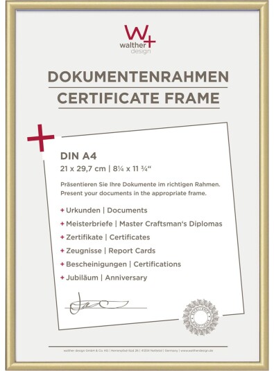 Walther New Lifestyle KV130G DIN A4 bilderamme 21x29,7 Gullharpiks