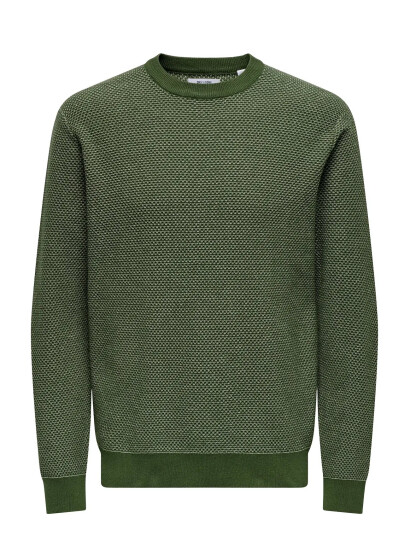 ONLY & SONS Onsmorgan 12 Structure Crew Knit Noos - Khaki green - XL