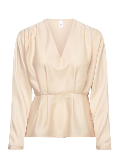 YAS Yaspella Ls V Neck Top S. D2D Beige 40