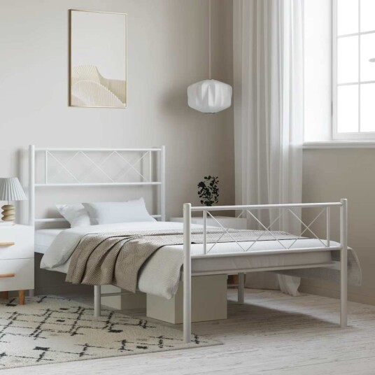 Sengeramme i metall med hode og fotgavl hvit 100x200 cm Sengeramme i metall med hode og fotgavl hvit 100x200 cm