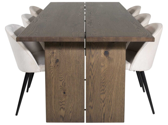 Venture Design Logger & Velvet spisegruppe Natur/svart 6 st stoler & bord 210 x 100 cm