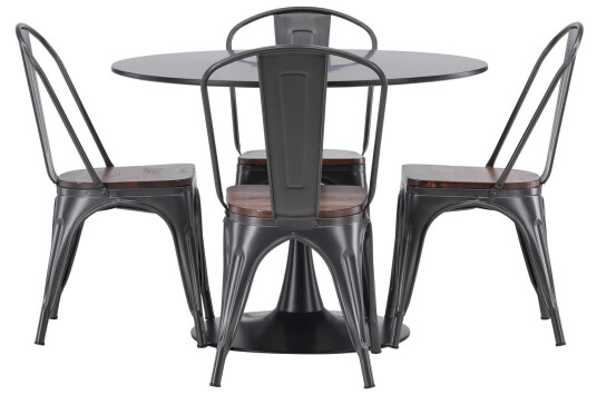 Venture Design Glade & Tempe spisegruppe Valnøtt/svart 4 stoler & bord 100 cm