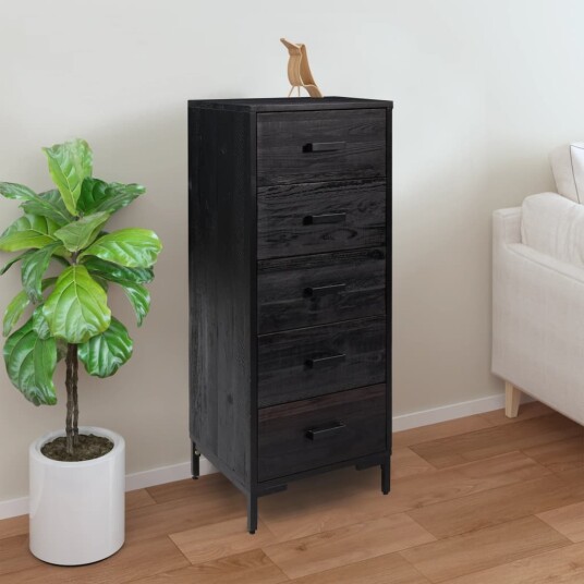 vidaXL Kommode svart 42x35x110 cm heltre furu
