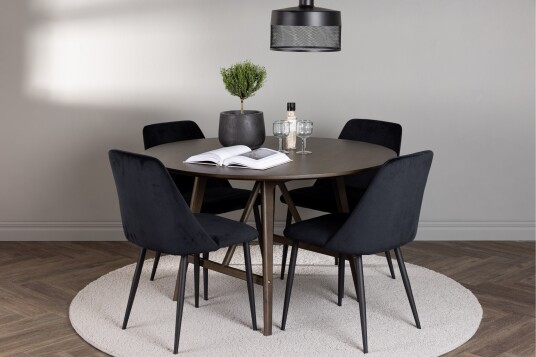 Kaseidon Spisegruppe 100 cm Rund med 4 Night Stoler Sort