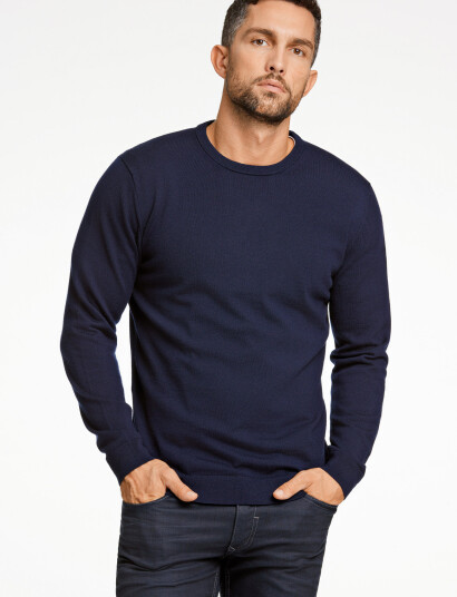Lindbergh Black 100 % Merino Crew Neck Knit - Navy - XXL