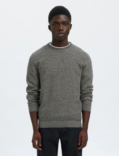 Selected Slhross Ls Knit Structure Crew Neck Noos - Grey - L