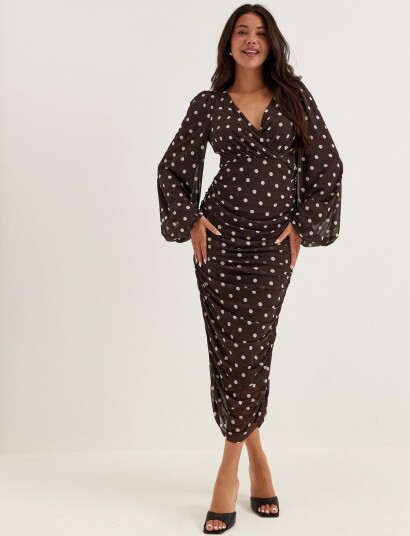 Bubbleroom Mesh Wrap Ankle Dress Brown XS Bubbleroom Mesh Wrap Ankle Dress Brown XS