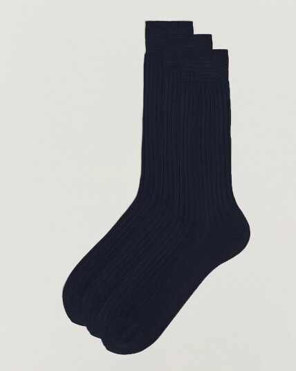 Bresciani 3-pack Cotton Ribbed Short Socks Navy