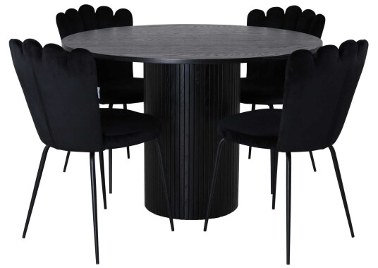 Venture Design Bianca & Limhamn spisegruppe Svart/svart 4 stoler & bord 110 cm