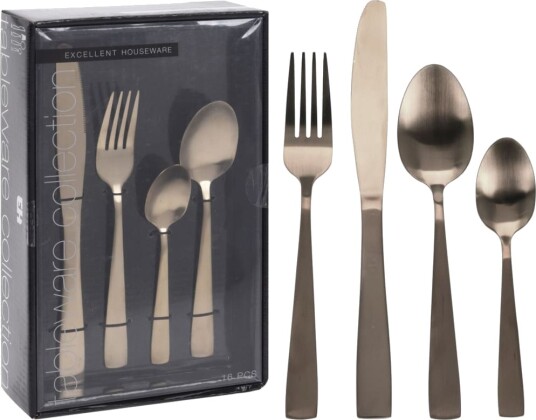 Excellent Houseware Bestikksett 16 deler matt gull