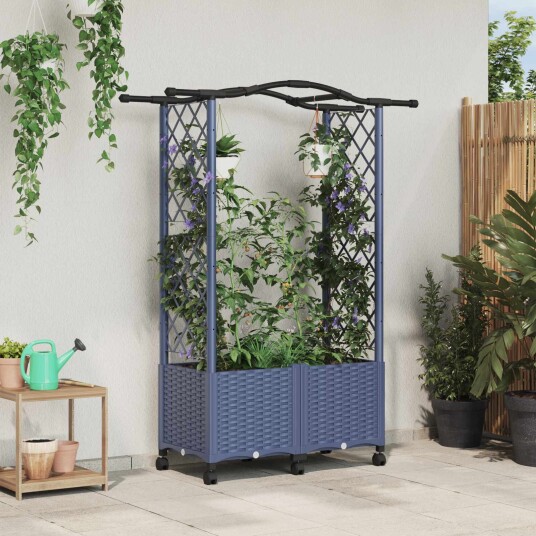 vidaXL Hevet Bed med Trellis og Tak Grå 125 x 40 x 144 cm PP