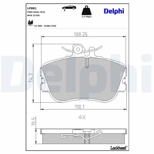 Bremseklosser sett DELPHI LP881 Bremseklosser sett DELPHI LP881