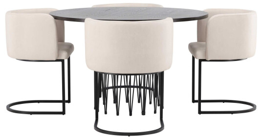 Venture Design Stone round & Simrishamn spisegruppe Beige/mokka 4 stoler & bord 120 cm