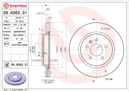 Bremseskive BREMBO 09.N363.31 Bremseskive BREMBO 09.N363.31